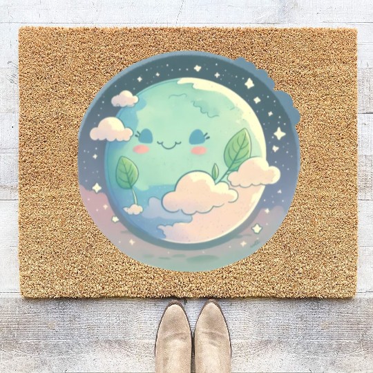 Earth Happy Cute Space Science Planet Environment Coir Doormats