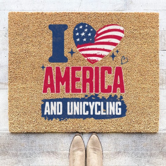 I Love America And Unicycling Coir Doormats