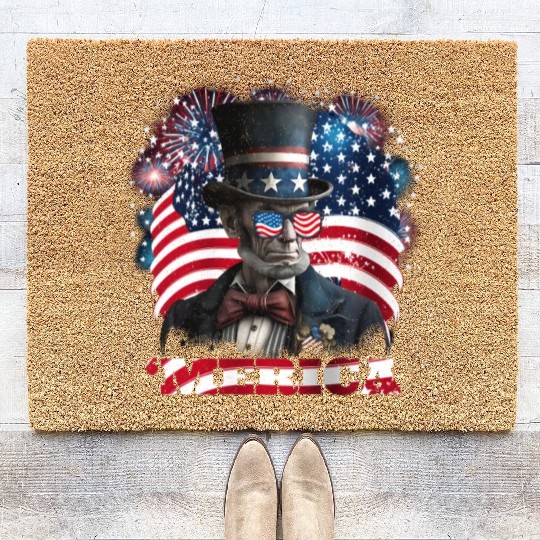 Merica Lincoln Independence Day Party 4th July Coir Doormats