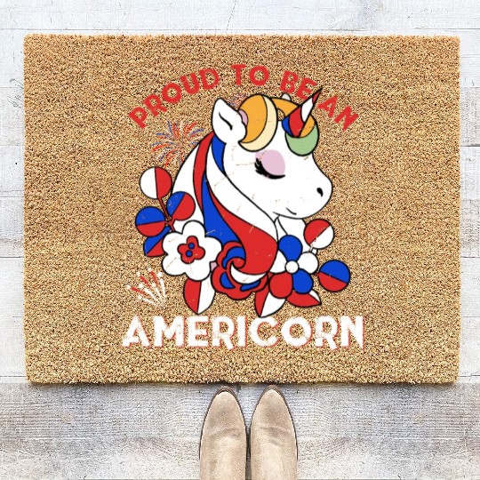 Proud to be an Americorn Unicorn Independence Day Coir Doormats