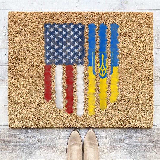 Ukrainian American Flag Ukraine Usa America Roots Coir Doormats