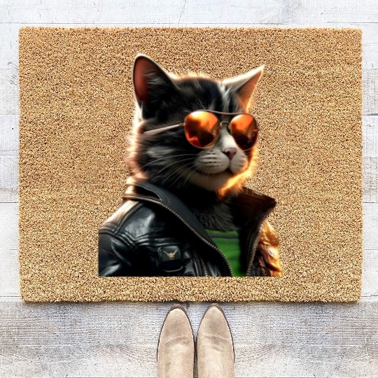 Cat With Sunglasses Cute Cat Mom Meow Paws Kitty Coir Doormats