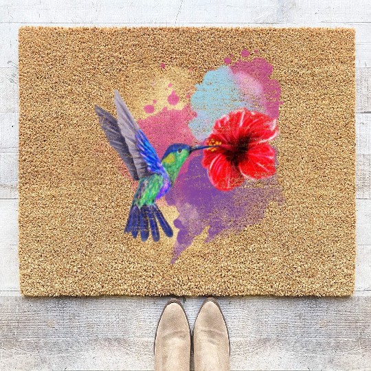 Pretty Bird Animal Hibiscus Flower Hummingbird Coir Doormats