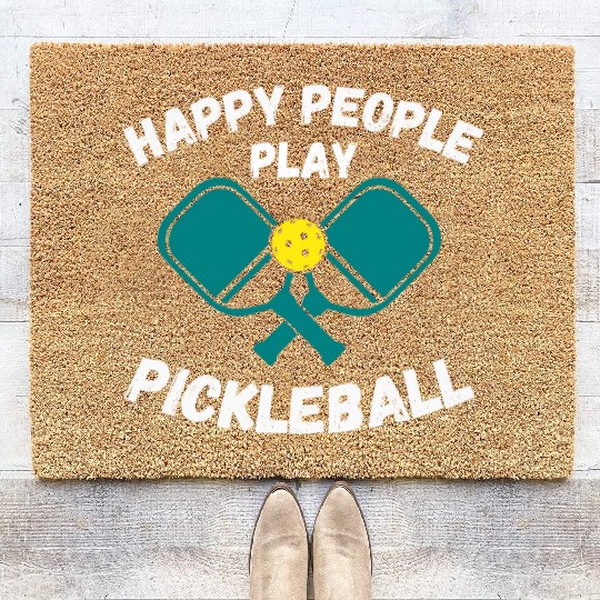 Happy People Play Pickleball For Pickleball Lovers Coir Doormats