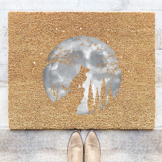 German Shepherd Dog Full Moon At Night German Shep Coir Doormats