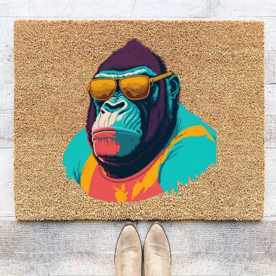 Cool Gorilla with trendy sunglasses illustration Coir Doormats