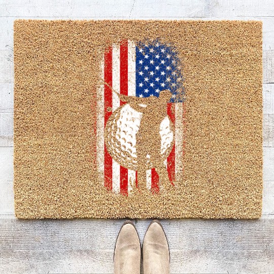 Usa Flag 4th of july golf design for golfers Coir Doormats