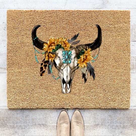 Bull Skull And Sunflowers Coir Doormats
