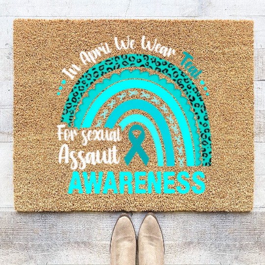 Rainbow In April We Wear Teal Sexual Assault Aware Coir Doormats