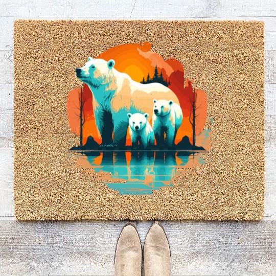Polar Bear with cubs, Snow Spectrum Coir Doormats