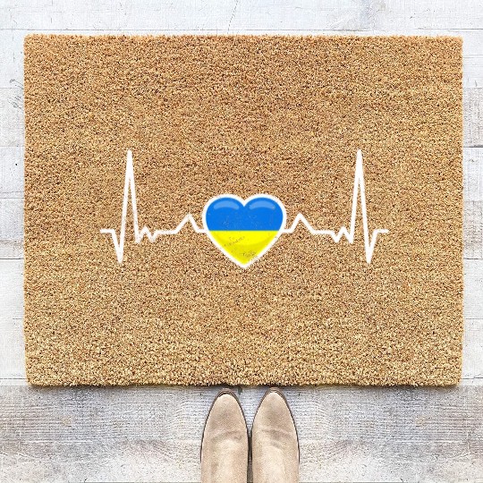 Heartbeat Ukraine Heart Ukrainian Flag Coir Doormats