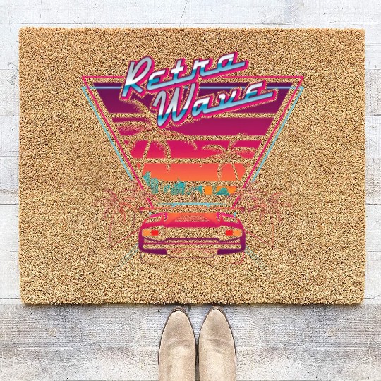 80S Retrowave Synthwave Love Wave Miami Beach Coir Doormats