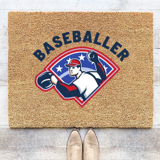 Baseballer Baseball Pitcher Sports Club Player Coir Doormats