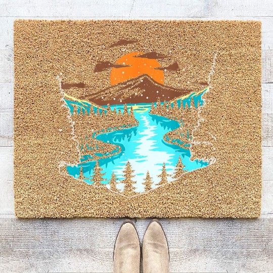 Wildlife Mountain River Outdoor Nature Full Moon Coir Doormats