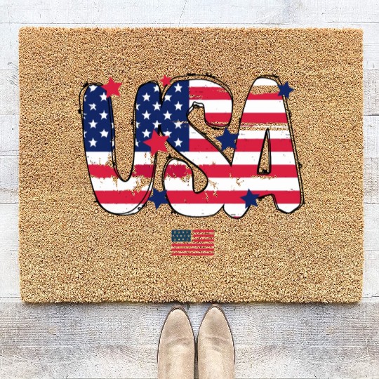 USA Flag Patriotic 4th of July America day of Coir Doormats