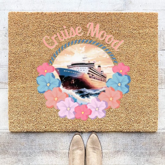 Cruise Mood design with cruise ship and flowers Coir Doormats