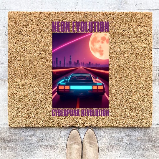 Vintage 80s Futuristic Retrowave Neon Cyberpunk Coir Doormats