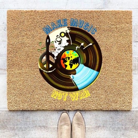 Make Music Not War | Hippie Peace & Vinyl Record Coir Doormats