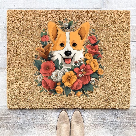 Corgi Flower Bouquet Coir Doormats
