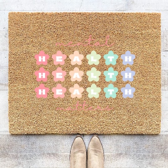 Mental Health Matters Retro Flowers Pastel Rainbow Coir Doormats