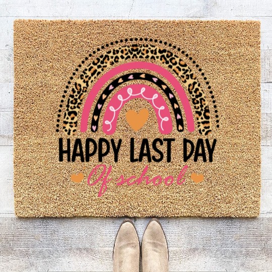 Leopard Rainbow Last Day Of School Teacher Coir Doormats