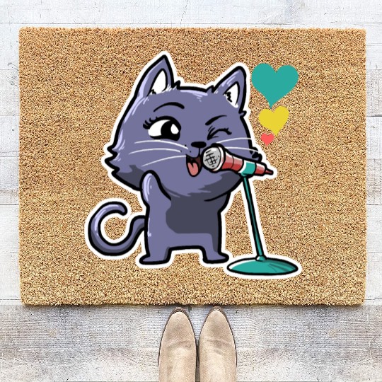 Cute Kawaii Cat Singing Song Singer Cat Lover Coir Doormats