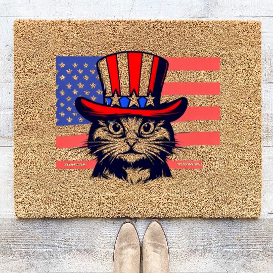 Cat Us Flag 4th Of July Coir Doormats