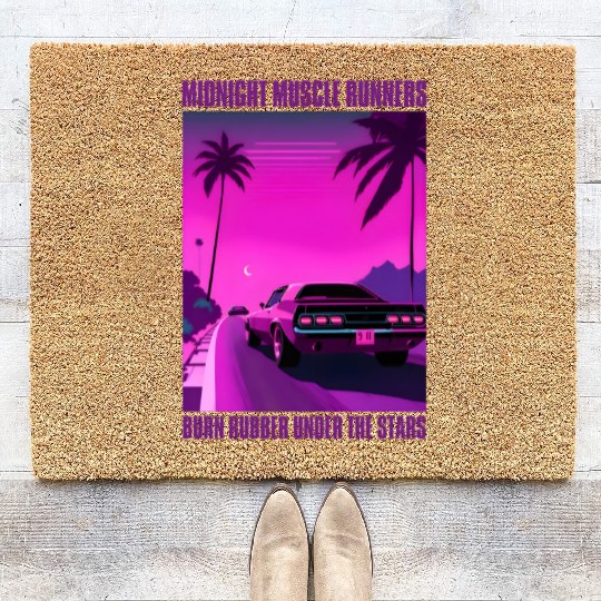 Vintage 80s Graphic Retrowave Muscle Car Racing Coir Doormats