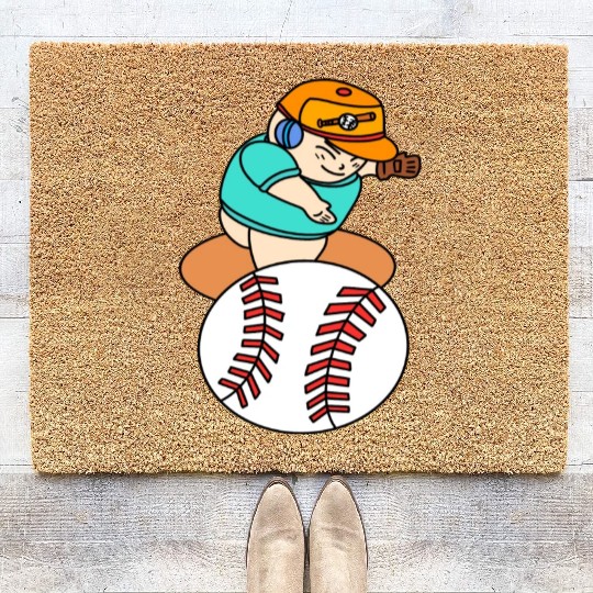 Cute Chibi Baseball Pitcher Coir Doormats