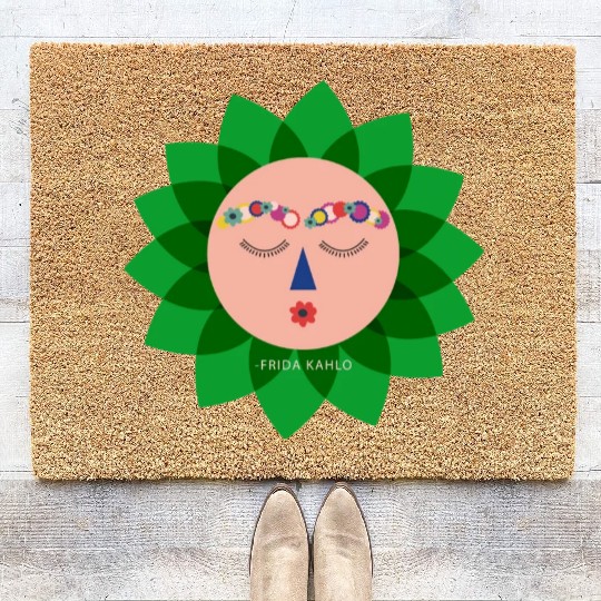 Cute Colorful Frida Kahlo Portrait Mexican Sun Coir Doormats