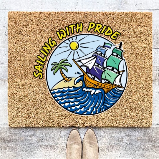 LGBTQ Sailing Ship with Gay Flag, Family Vacation Coir Doormats