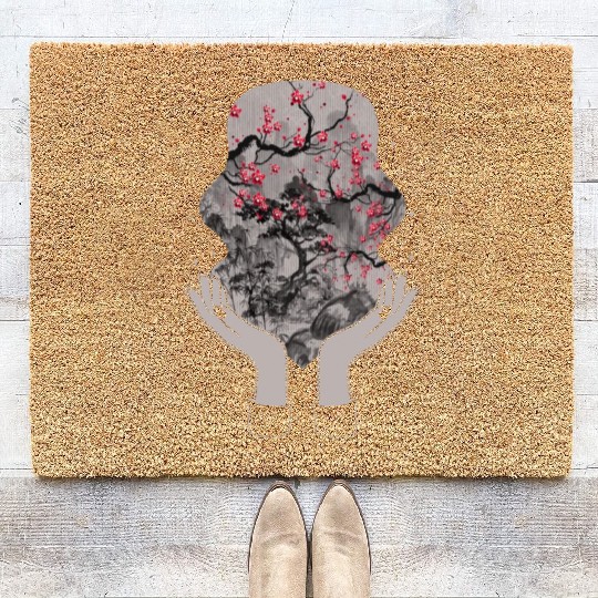 Cherry Blossom Coir Doormats, Sakura Woodblock Kawaii