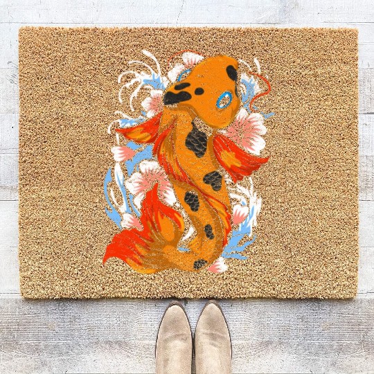 Koi fish farm gift colorful koi carp Coir Doormats