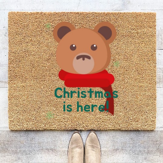Brown Bear Merry Xmas Funny Gift green Coir Doormats