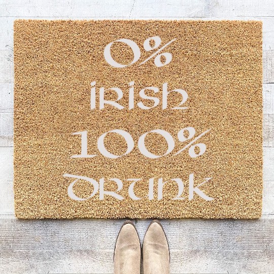0 Irish 100 drunk Irish White on Irish Green Coir Doormats