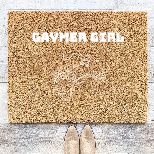 Gaymer Girl Video Gaming Gamer Design green Coir Doormats