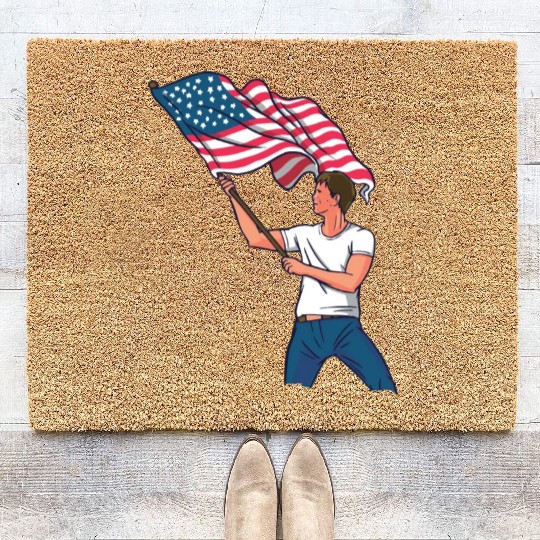 Waving Usa Flag Coir Doormats