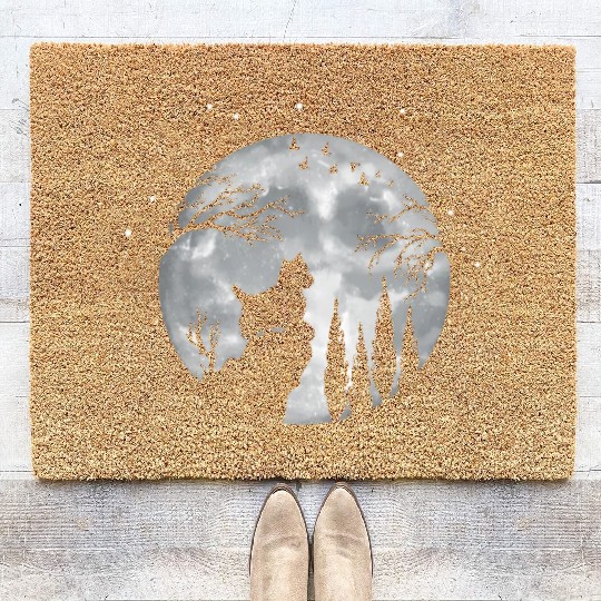 Yorkshire Terrier Full Moon At Night Pet Yorkshire Coir Doormats