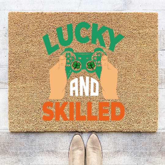 Lucky And Skilled Funny Irish Gamer Video Game Coir Doormats