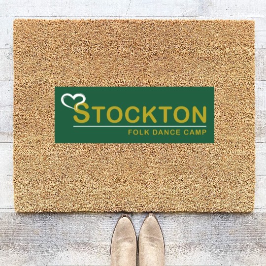 Stockton Folk Dance Camp Logo - Yellow on Green Coir Doormats