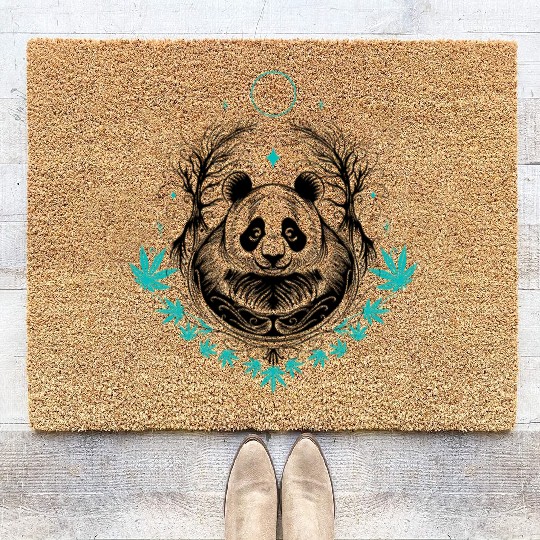 Panda tattoo with bamboo Coir Doormats