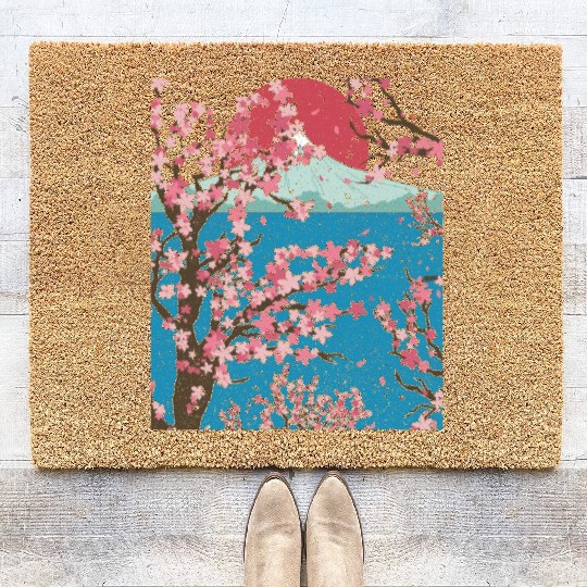 Japan cherry blossom gift sunset sakura Coir Doormats
