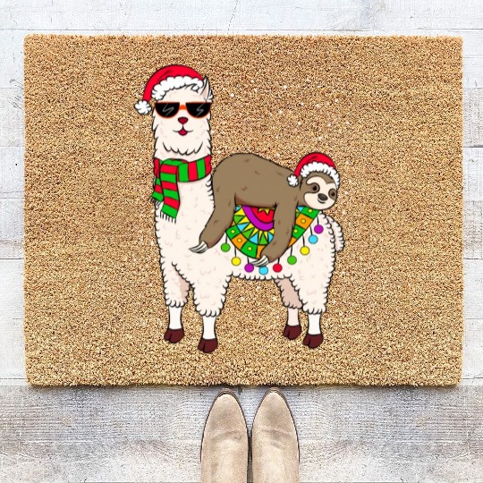 Sloth Riding Llama Sloth Coir Doormats