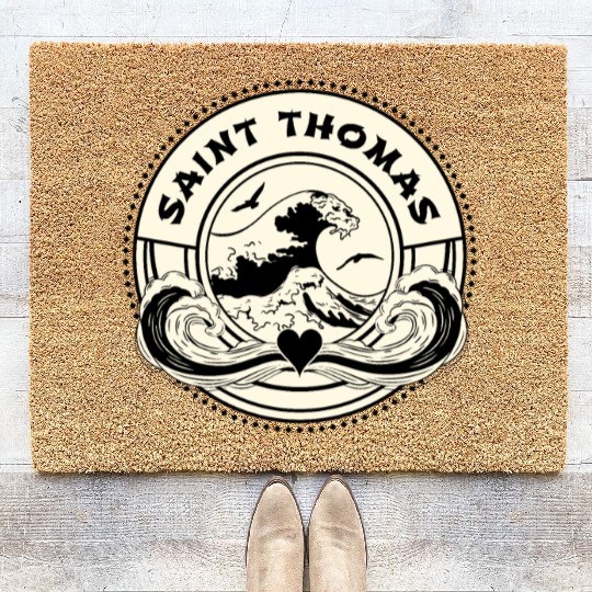 St Thomas Caribbean Sea Japanese Style Waves Coir Doormats