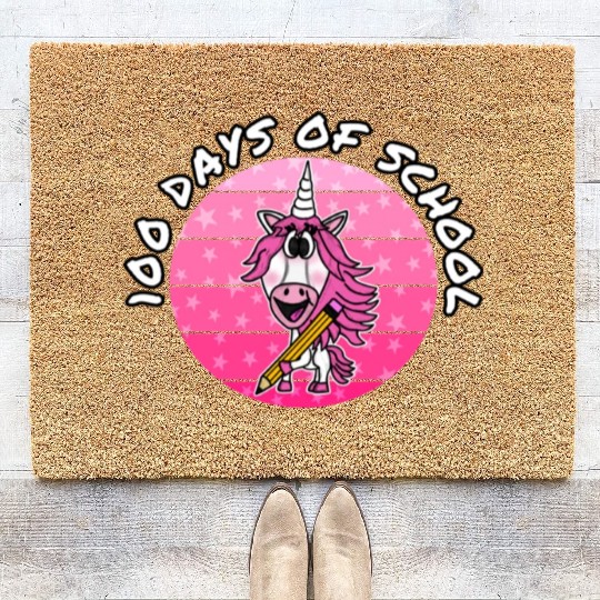 100 Days Of School Unicorn Kindergarten Teacher Coir Doormats