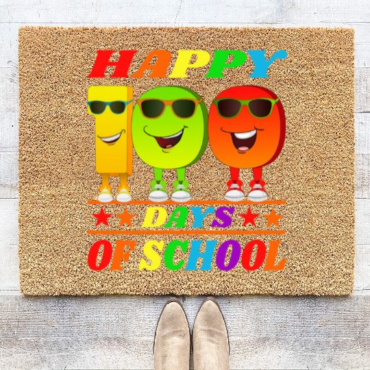 100 days of school green triceratops Coir Doormats