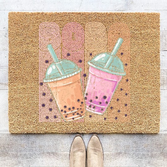 Boba Tea Design Bubbles Bubble Tea Retro Boba Coir Doormats