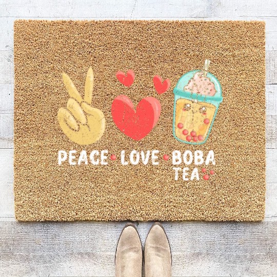 Peace Love Boba Tea Coir Doormats