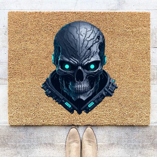 Dark cyberpunk Skull artwork Coir Doormats