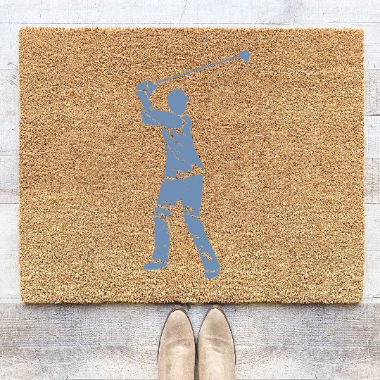 Golf Golfer Silhouette - White Grunge Design Coir Doormats
